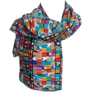 Echo Vintage Silk Scarf – Long 9.5" x 56" Multicolor Abstract Geometric Print